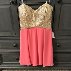 Gold sequins and pink dress